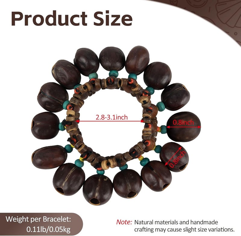 GOGHOST Cacho Seed Rattle Bracelet Anklet, 2 PCS Brown African Shaker Nut Shell Bracelet Natural Percussion Accessories Musical Instrument(Pala) - Image 2